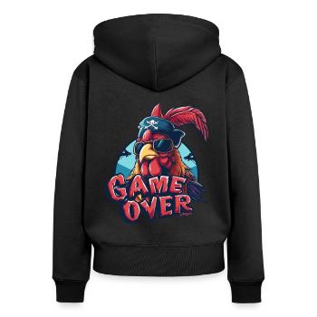 Jeux : Game Over, Gamer Rooster Pirate - Sweat à capuche zippé Premium bio Femme - noir - Dos - Julia (174cm)