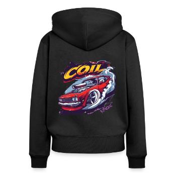 Rouge Muscle Car Turbo Cartoon Racer - Sweat à capuche zippé Premium bio Femme - noir - Dos - Julia (174cm)