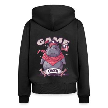 Pirate Hippo : Game Over, Gaming Hippo Pirate - Sweat à capuche zippé Premium bio Femme - noir - Dos - Julia (174cm)
