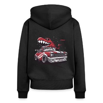 Domo, der japanische Dino: JDM-Rennauto - Frauen Premium Bio Zip Hoodie - Schwarz - Hinten - Julia (174cm)