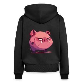 Kleines, wütendes, lustiges Cartoon-Schwein - Frauen Premium Bio Zip Hoodie - Schwarz - Hinten - Julia (174cm)