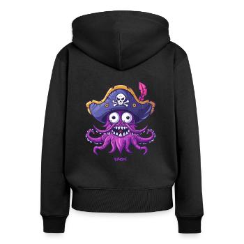 Ein lustiger, glücklicher Oktopus-Pirat - Frauen Premium Bio Zip Hoodie - Schwarz - Hinten - Julia (174cm)