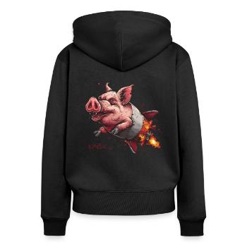 Le cochon fusée volant super cool - Sweat à capuche zippé Premium bio Femme - noir - Dos - Julia (174cm)