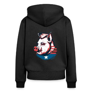 Le héros patriotique du cochon - Sweat à capuche zippé Premium bio Femme - noir - Dos - Julia (174cm)
