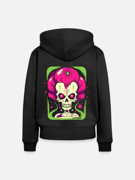 Bunter Pop-Art-Skelett-Zombie-Schädel - Frauen Premium Bio Zip Hoodie - Schwarz