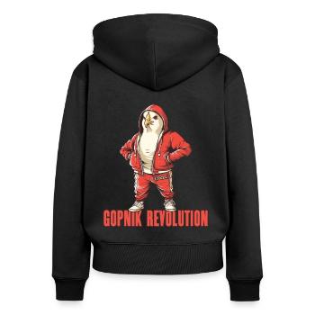 Parodie: Kommunistische Taube Gopnik Kameraden - Frauen Premium Bio Zip Hoodie - Schwarz - Hinten - Julia (174cm)