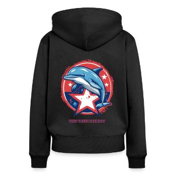 Parody: Flip the dolphin is the true patriot - Women's Premium Organic Zip Hoodie - black - Back - Julia (174cm)