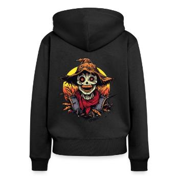 Cartoon-Buch: Vogelscheuche - Frauen Premium Bio Zip Hoodie - Schwarz - Hinten - Julia (174cm)