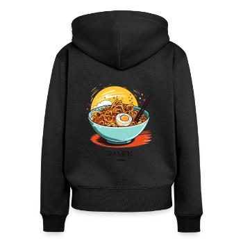 Bol d’œufs, nouilles et ramen - Sweat à capuche zippé Premium bio Femme - noir - Dos - Julia (174cm)