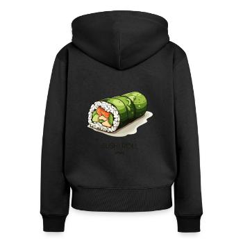 Grüne Algen Sushi Rolle - Frauen Premium Bio Zip Hoodie - Schwarz - Hinten - Julia (174cm)