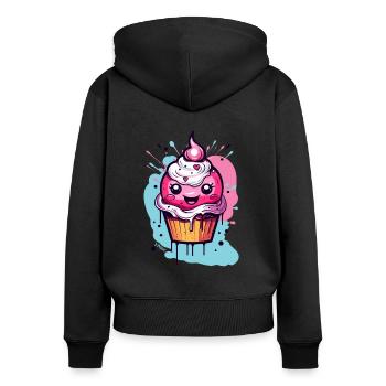 Cupcake Kawaii Super Mignon - Sweat à capuche zippé Premium bio Femme - noir - Dos - Julia (174cm)