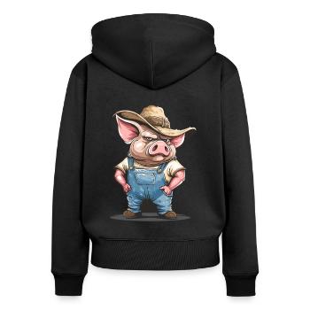 Hinterwäldler Dorf Redneck Schweinezüchter Schwein - Frauen Premium Bio Zip Hoodie - Schwarz - Hinten - Julia (174cm)