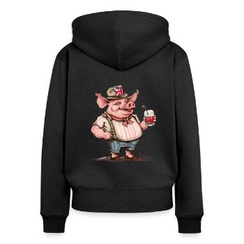 Great Britain Holiday, UK Barry63 Pig - Women's Premium Organic Zip Hoodie - black - Back - Julia (174cm)