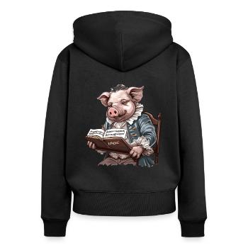 Ludwig van Pighoven: Klassische Musik vom Schwein - Frauen Premium Bio Zip Hoodie - Schwarz - Hinten - Julia (174cm)