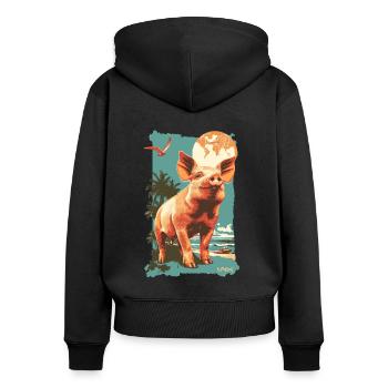 Voyage de vacances Art Déco Cochon de plage de Palen - Sweat à capuche zippé Premium bio Femme - noir - Dos - Julia (174cm)