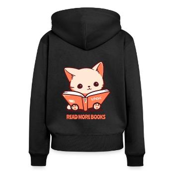 Lies mehr Bücher: Niedliche Katzen Haustiere lesen - Frauen Premium Bio Zip Hoodie - Schwarz - Hinten - Julia (174cm)