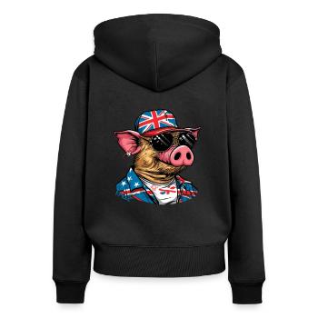 Cochon cool drôle de touriste britannique britannique - Sweat à capuche zippé Premium bio Femme - noir - Dos - Julia (174cm)