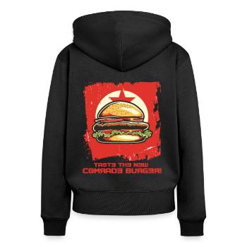 Taste the new comrade burger: fast food - Women's Premium Organic Zip Hoodie - black - Back - Julia (174cm)