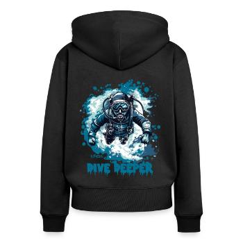 Tauche tiefer: Scuba Diver - Frauen Premium Bio Zip Hoodie - Schwarz - Hinten - Julia (174cm)