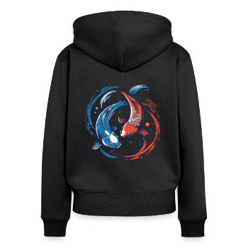 Le yin et le yang du poisson-chat - Sweat à capuche zippé Premium bio Femme - noir - Dos - Julia (174cm)