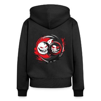 Anti Yin Yang der Horror-Gesichter - Frauen Premium Bio Zip Hoodie - Schwarz - Hinten - Julia (174cm)