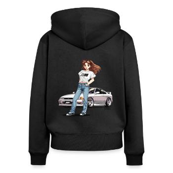 90s Anime Street Racer Girl: JDM Auto Edition - Women's Premium Organic Zip Hoodie - black - Back - Julia (174cm)