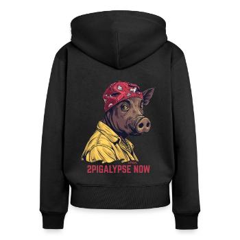 2pigalypse Now : Cochon de rap hip-hop - Sweat à capuche zippé Premium bio Femme - noir - Dos - Julia (174cm)
