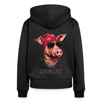 2Pig4Life Hip-Hop Rap Gangster MC Rappeur Cochon - Sweat à capuche zippé Premium bio Femme - noir - Dos - Julia (174cm)