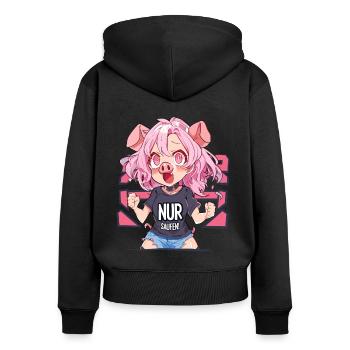 Aufgeregtes Party Mädchen Schwein, Nur Saufen - Frauen Premium Bio Zip Hoodie - Schwarz - Hinten - Julia (174cm)