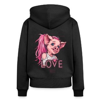 Niedliches Anime-Mädchen mit Schweine Liebe - Frauen Premium Bio Zip Hoodie - Schwarz - Hinten - Julia (174cm)