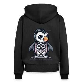 Je suis ouvert à tout, drôle de pingouin squelette - Sweat à capuche zippé Premium bio Femme - noir - Dos - Julia (174cm)