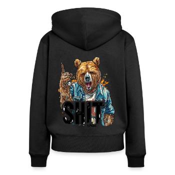 ours pointant du doigt : c’est drôle caca d’ours - Sweat à capuche zippé Premium bio Femme - noir - Dos - Julia (174cm)