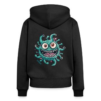Drôle Crazy Cartoon Virus - Sweat à capuche zippé Premium bio Femme - noir - Dos - Julia (174cm)