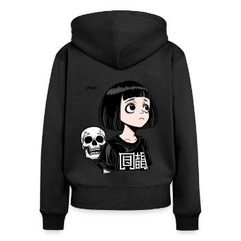 Modern Anime Manga Girl with Demons Skull - Women's Premium Organic Zip Hoodie - black - Back - Julia (174cm)