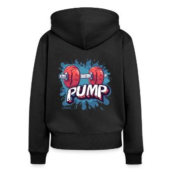 Bodybuilding Muskel Hantel Pumpen - Frauen Premium Bio Zip Hoodie - Schwarz - Hinten - Julia (174cm)