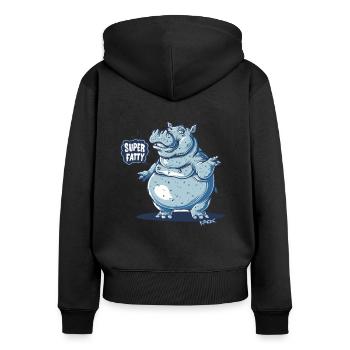Super dickes pummeliges Cartoon Nilpferd - Frauen Premium Bio Zip Hoodie - Schwarz - Hinten - Julia (174cm)