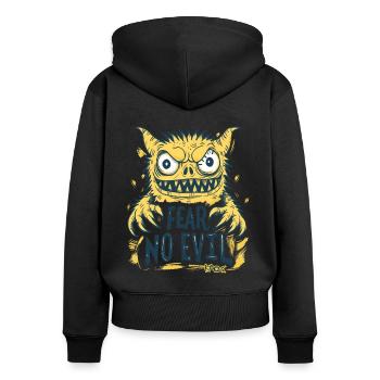 N’aie pas peur du mal, drôle de monstre - Sweat à capuche zippé Premium bio Femme - noir - Dos - Julia (174cm)