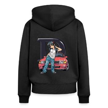 D Anime Girl Initial JDM Street Racer Car - Women's Premium Organic Zip Hoodie - black - Back - Julia (174cm)