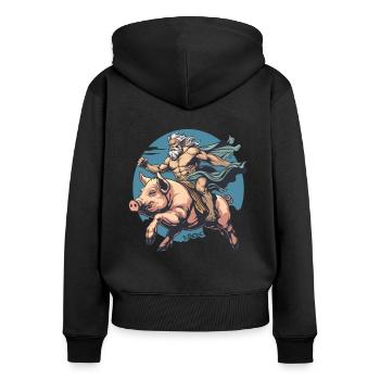 Un dieu grec chevauche un cochon - Sweat à capuche zippé Premium bio Femme - noir - Dos - Julia (174cm)
