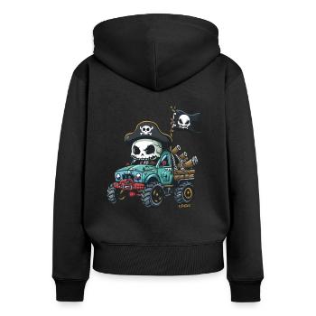 Skeleton Skull Pirates with Cool Monster Truck - Women's Premium Organic Zip Hoodie - black - Back - Julia (174cm)