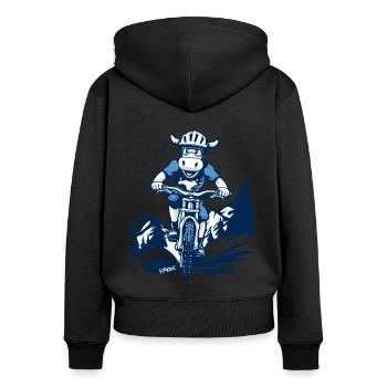 White and blue cow with mountain bike - Women's Premium Organic Zip Hoodie - black - Back - Julia (174cm)
