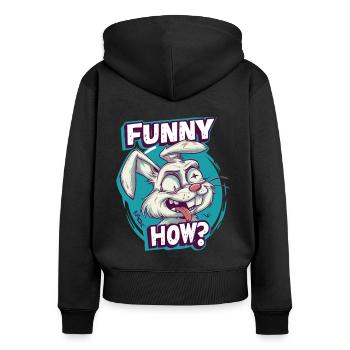 Wie kann das lustig sein, lustiger Hase - Frauen Premium Bio Zip Hoodie - Schwarz - Hinten - Julia (174cm)