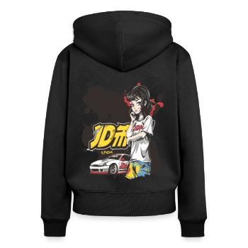 Jolie fille d’anime en tant que coureur de rue JDM - Sweat à capuche zippé Premium bio Femme - noir - Dos - Julia (174cm)