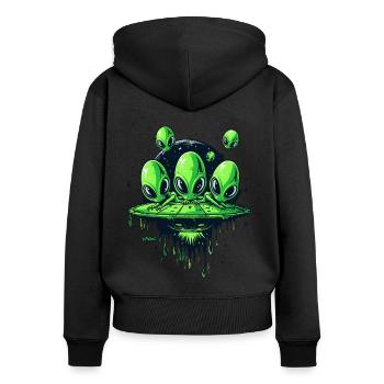 Lustige Flugscheibe: Grüne kleine Alien Invasion - Frauen Premium Bio Zip Hoodie - Schwarz - Hinten - Julia (174cm)