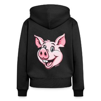 Funny happy pink pig - Women's Premium Organic Zip Hoodie - black - Back - Julia (174cm)