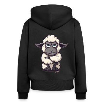Bad mood and being offended by the sheep - Women's Premium Organic Zip Hoodie - black - Back - Julia (174cm)