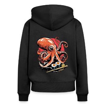 Cuisine japonaise : Le Kraken - Octopus Sushi - Sweat à capuche zippé Premium bio Femme - noir - Dos - Julia (174cm)