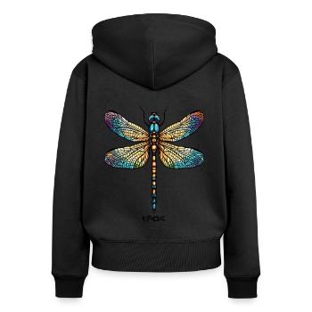 Eine farbenfrohe Libelle - Frauen Premium Bio Zip Hoodie - Schwarz - Hinten - Julia (174cm)