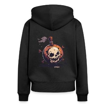 Ein lustiger Cartoon Totenkopf Bomben Pirat - Frauen Premium Bio Zip Hoodie - Schwarz - Hinten - Julia (174cm)