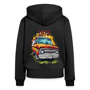 Nach-Hippie-Zeiten: Flower-Power-Van und 1973 - Frauen Premium Bio Zip Hoodie - Schwarz - Hinten - Julia (174cm)
